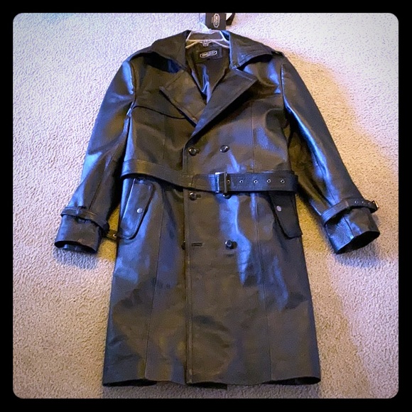 BGSD men's Xander Classic Leather Long Trench Coat - Picture 1 of 8
